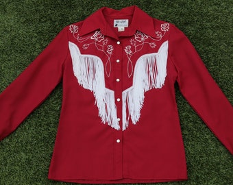 and bedazzle. fringed leather beads Vintage Turquoise 1980\u2019s Hazelwood Exclusive Turquoise Western Top with Conchos