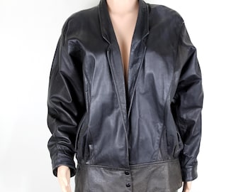 Vintage 80s Leather Motorcycle Jacket, Size Medium, 80s Biker Jacket, 80s Motorcycle Bomber Jacket, Authentic Leather, Black Leather Jacket