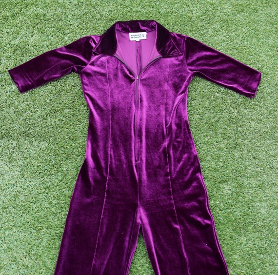 Vintage 70s Purple Velvet Jumpsuit, Size 8, Vintage Sexy