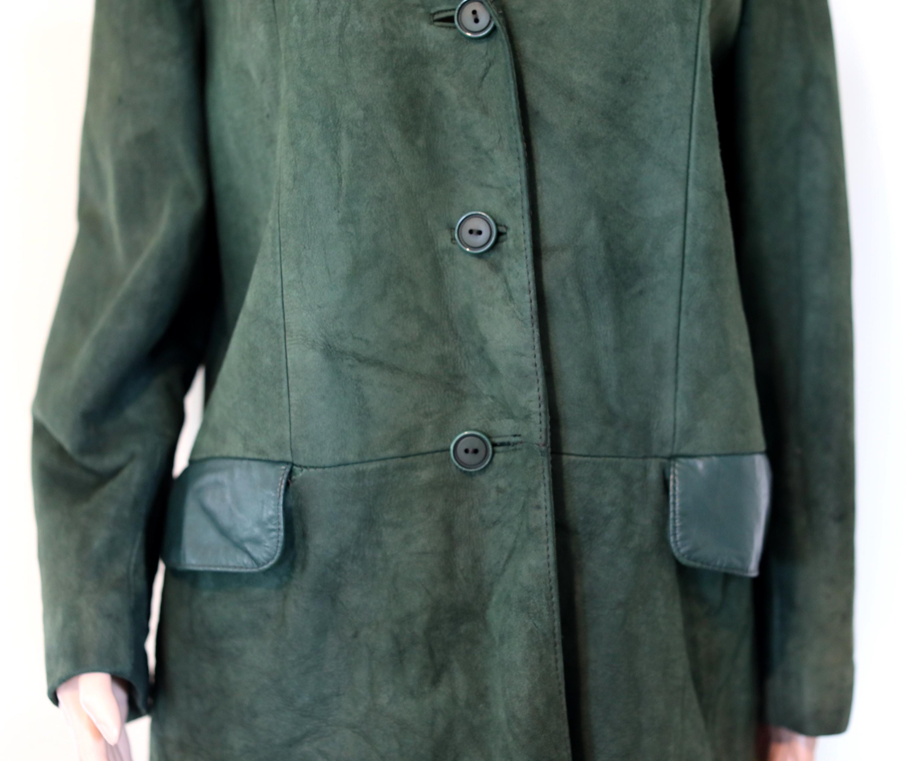Vintage 70s Suede Bottle Green Leather Jacket, Vintage Vintage 70s Suede Bottle Green Leather Jacket, Vintage