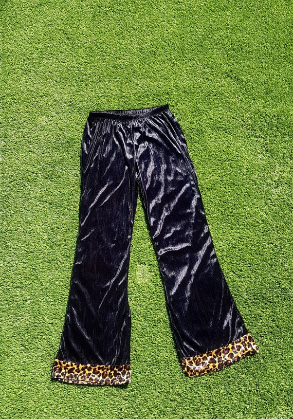 Vintage 90s Black Velvet & Leopard Print Flares, 9