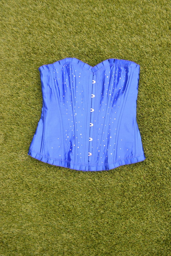 Vintage 90s Corset Bustier, Blue Steam Punk Corset