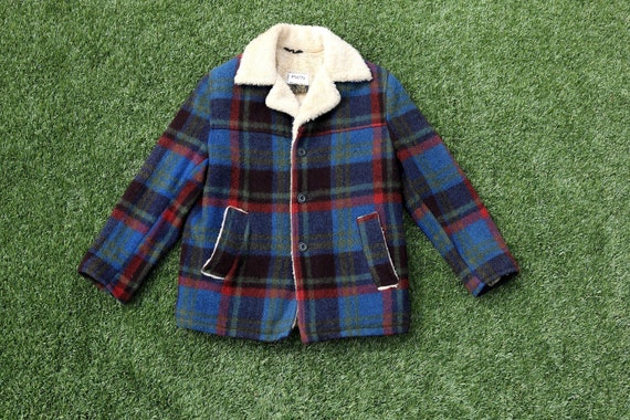 Vintage 70s Blue and Green Plaid Lumberjack Jacke… - image 2