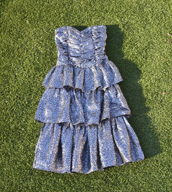 Vintage 80s Prom Dress Size 12 Metallic, Metallic