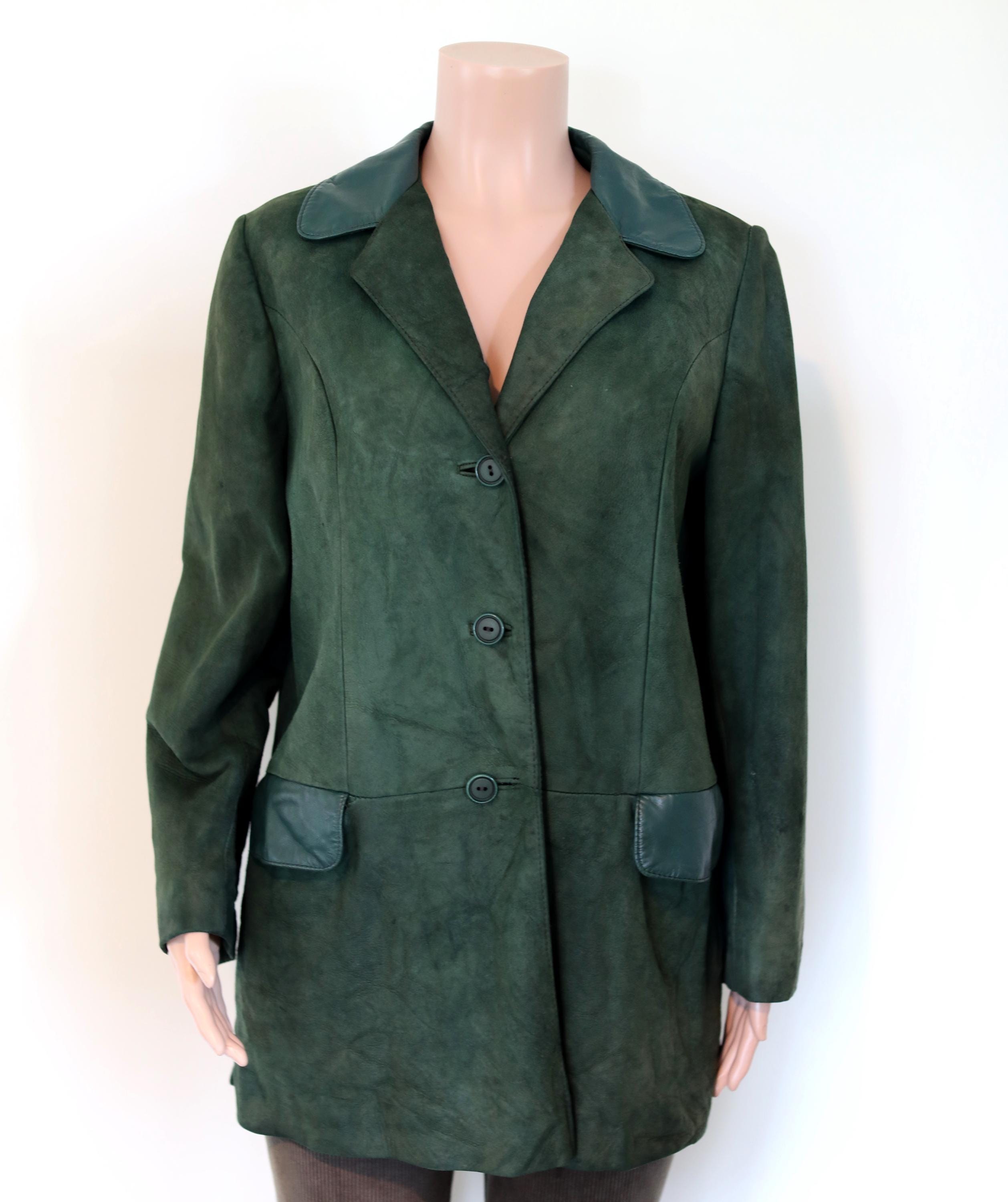 Vintage 70s Suede Bottle Green Leather Jacket, Vintage Vintage 70s Suede Bottle Green Leather Jacket, Vintage