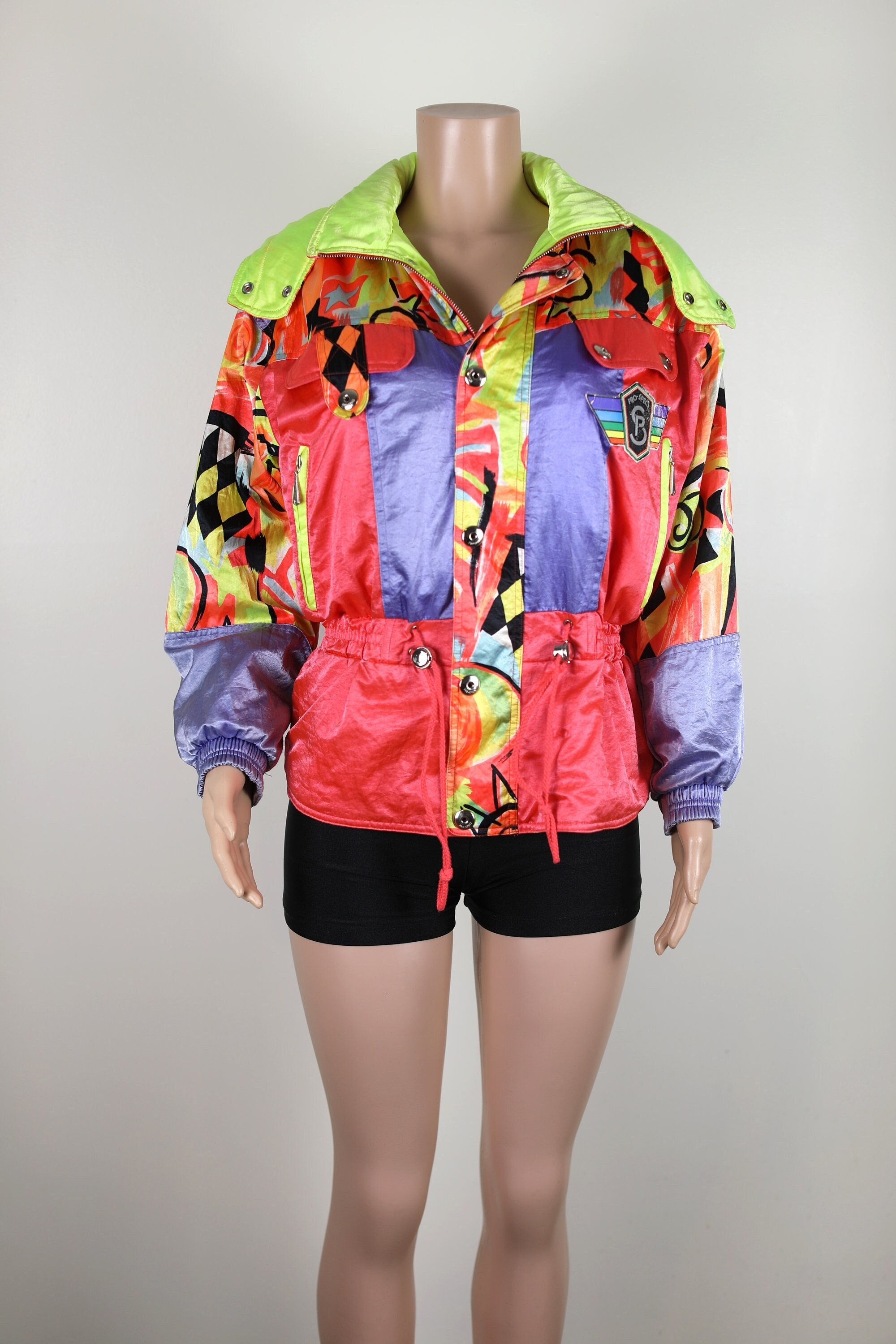 Vintage 80s Fluro Neon Ski Suit Jacket, Vintage Snow Suit