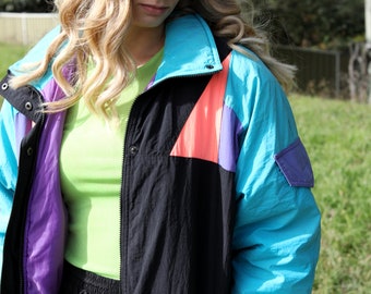 ヴィンテージ 90 年代蛍光ネオン スキースーツ ジャケット