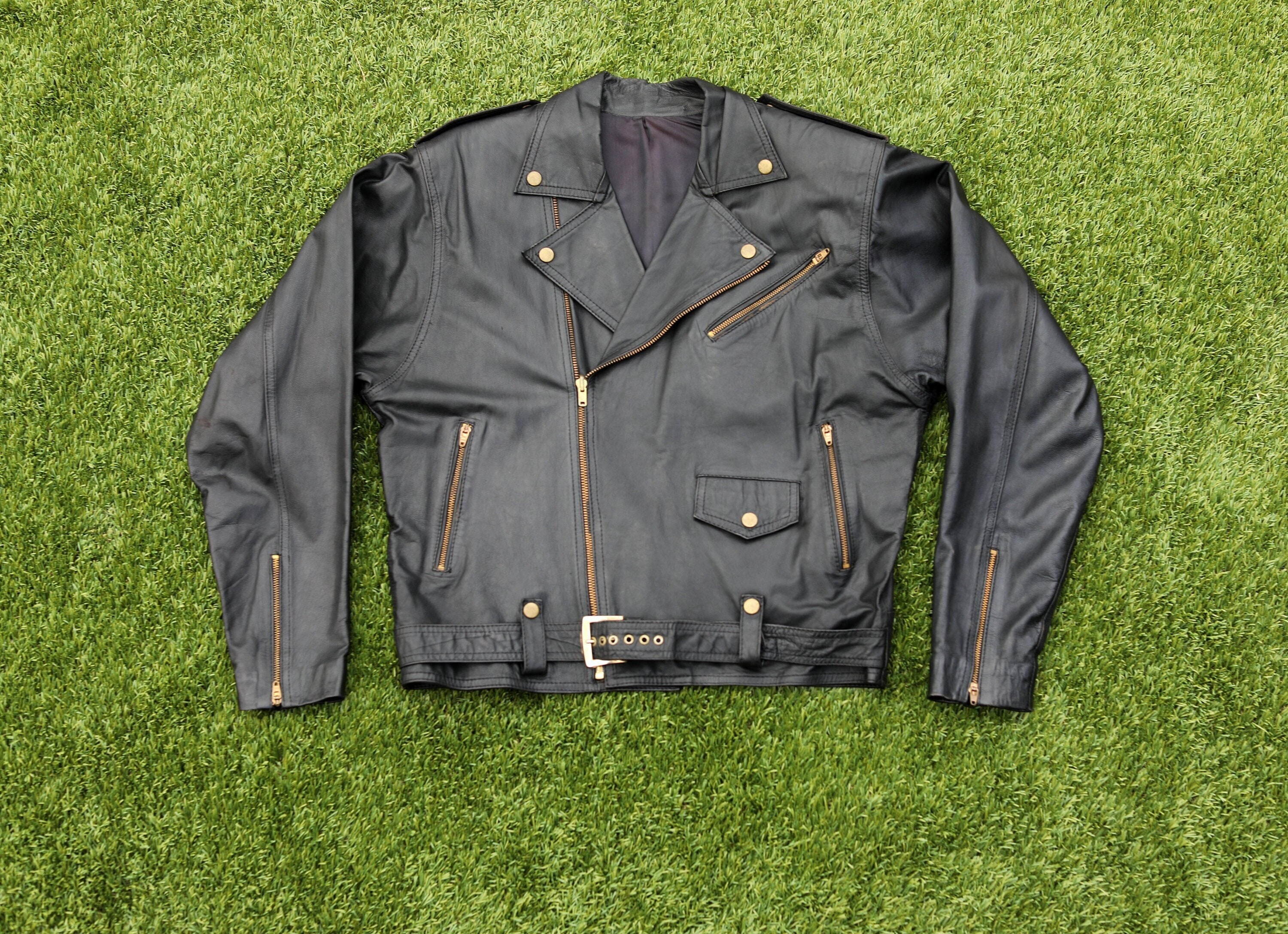 Vintage 90s Leather Motorcycle Jacket, Eagle Painted on the