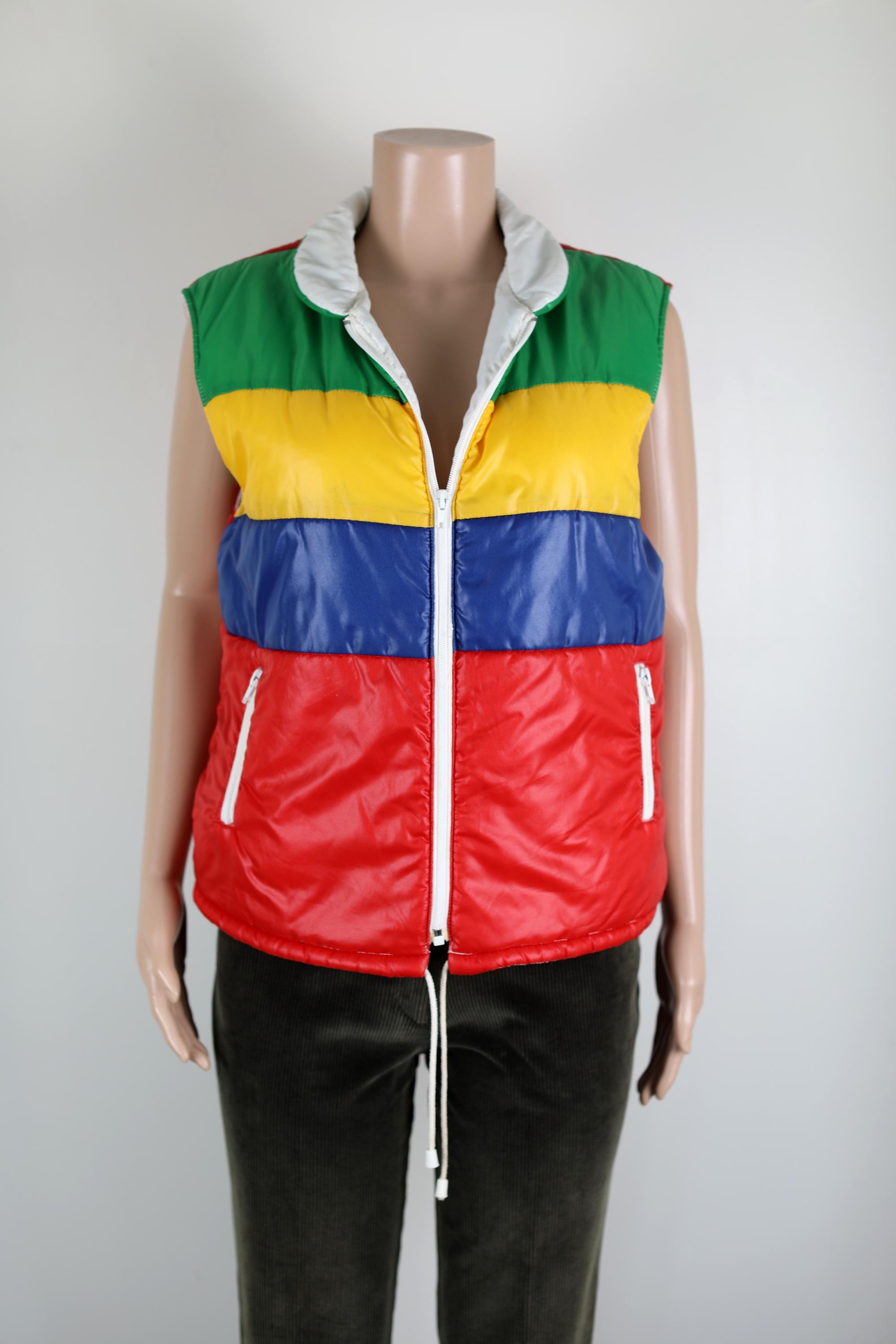 Vintage 80s Rainbow Puffer Jacket, Size 14 Australian Womens