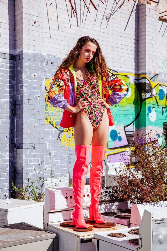 Vintage 80s Fluro Neon Ski Suit Jacket, Vintage Sn