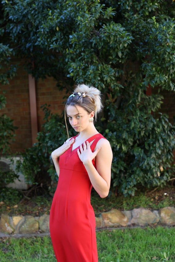 Vintage 90's Red Formal Dress, Size 8, Side Slit,… - image 4