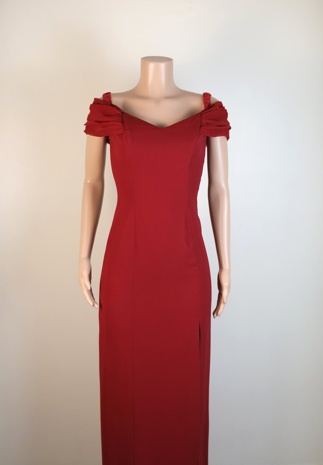 Vintage 1990's Cherry Red Formal Dress, Size 8, Pretty Women