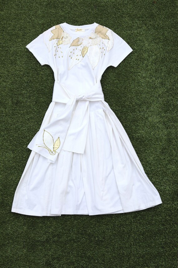Vintage 80s White Linen Dress Size 14 