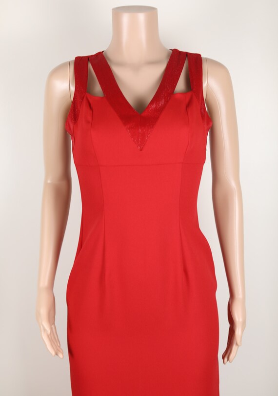 Vintage 90's Red Formal Dress, Size 8, Side Slit,… - image 3