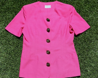 Vintage 80s Bright Pink Shirt, 80s Size 10 Medium, Very Kath and Kim Style. 80s Top, 80s Blouse, 80s Jacket, 80s Pink, Large 80s Buttons