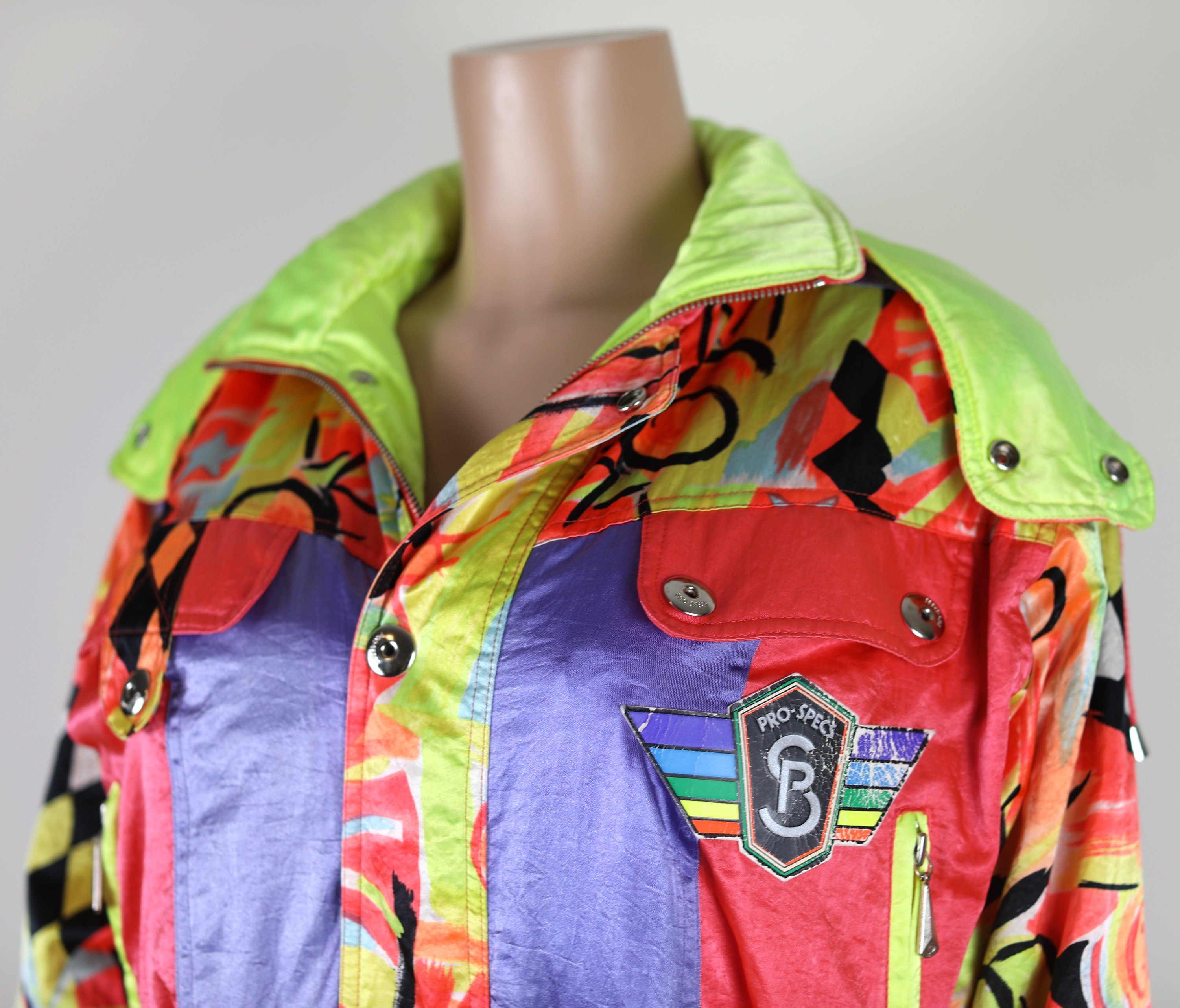 Vintage 80s Fluro Neon Ski Suit Jacket, Vintage Snow Suit Jacket