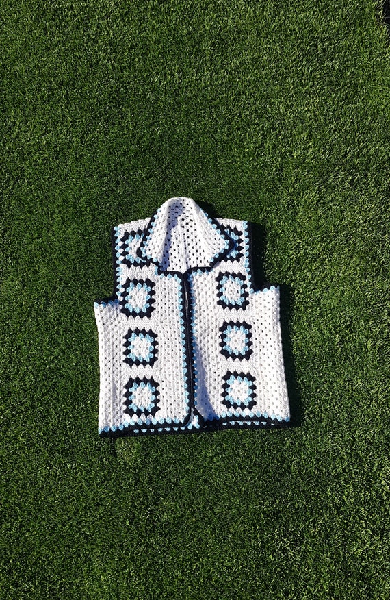Vintage 70s Crochet Vest, Retro Hippie Vest, Grann