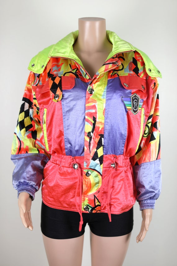 Vintage 80s Fluro Neon Ski Suit Jacket, Vintage Snow Suit Jacket