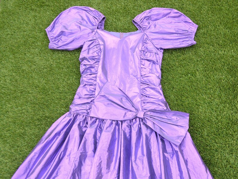 Vintage 80s Metalic Purple Prom Dress Large Bow 80s Etsy Australia