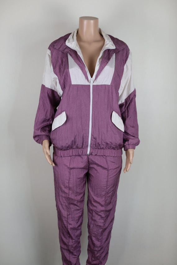 Vintage 80s Tracksuit SET. Kath and Kim FULL Purple and White Tracksuit.  Size 10-12. Jacket and Matching Pants Set. 