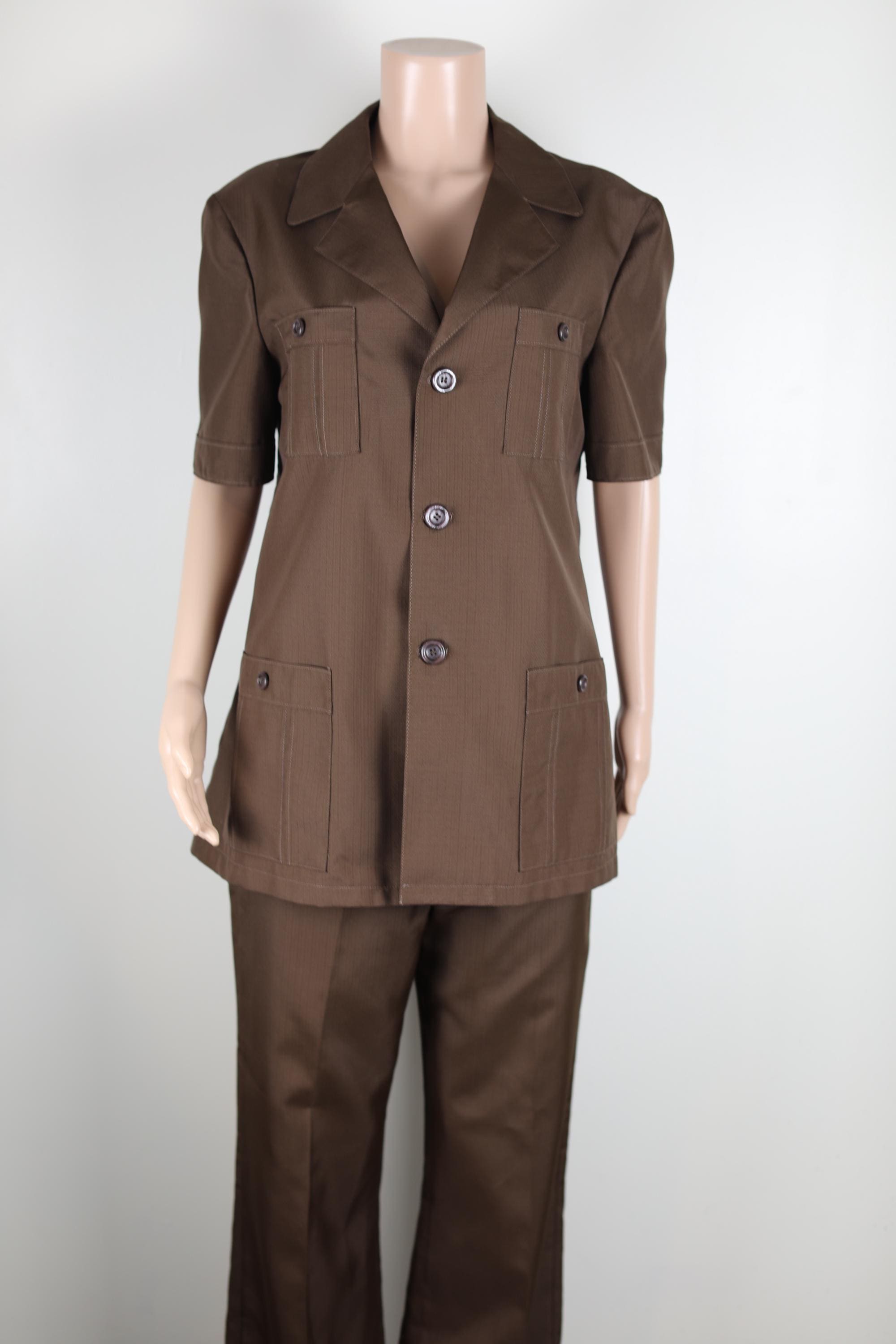 Vintage 70s/ 60s Chocolate Brown Safari Suit, Leisure Suit, Made
