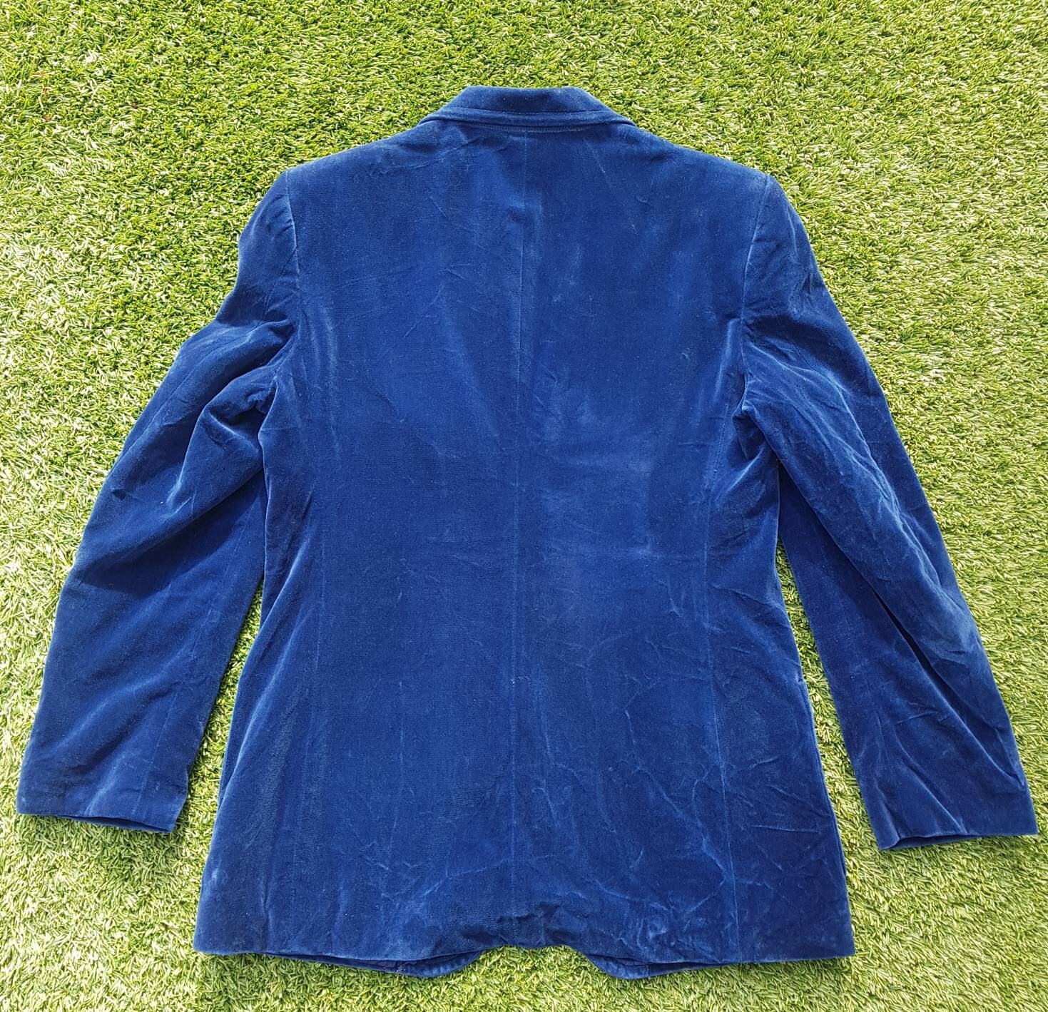 seven by seven 7×7 1ST VELVET JACKET Vintage 70s Blue Velvet Jacket, Mens Medium, Ladies 12, 70s