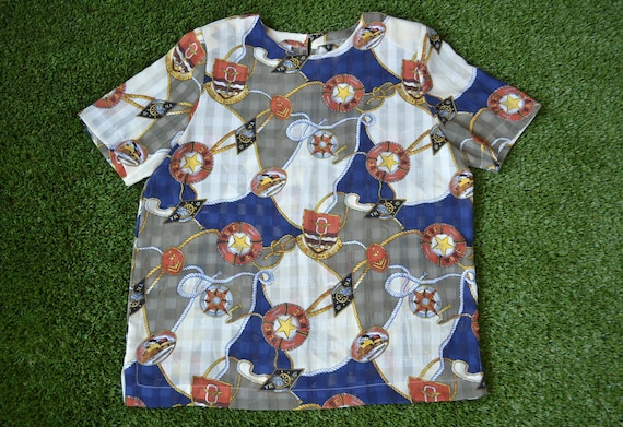 Vintage 80s Shirt, Size 16 80s Nautical Shirt. 80s