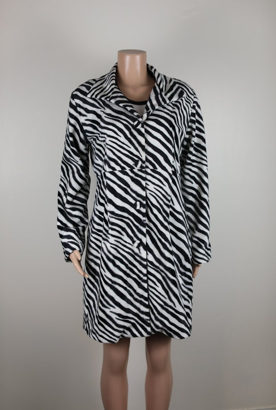 Vintage 90s Zebra Print Trench Coat, Size 14 Ladi… - image 1