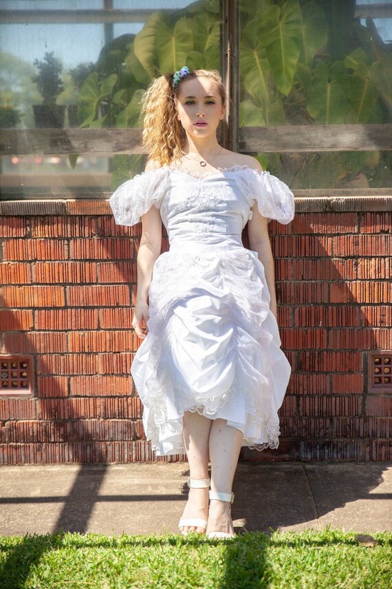 Vintage 80s White Lace and Organza Wedding Dress Fairycore - Etsy UK