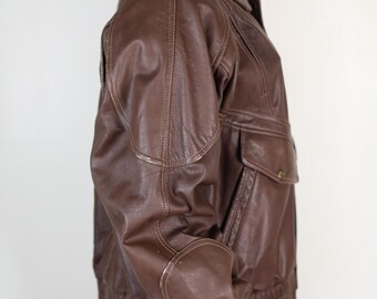 Vintage 80s Brown Leather Pilot Jacket, Aviation Jacket Vintage 80s Brown Leather Pilot Jacket, Aviation Jacket