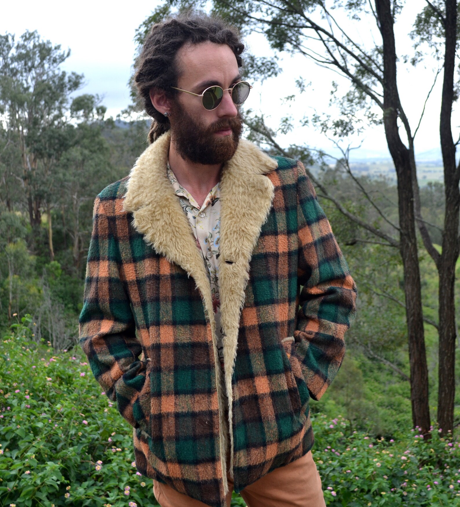 Vintage 70s Orange and Green Plaid Lumberjack Jacket Sherpa Etsy UK