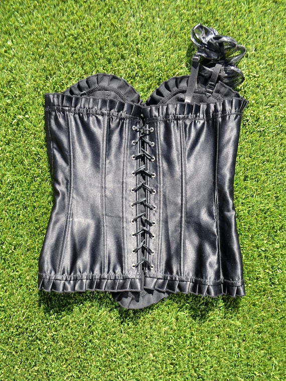 1990s bustier black corset,vintage black satin corset top