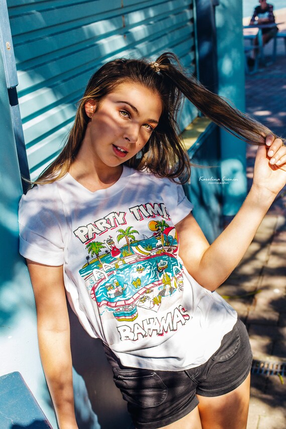 Vintage 80s Fluro Tee Shirt. PARTY TIME TEE!!! Siz