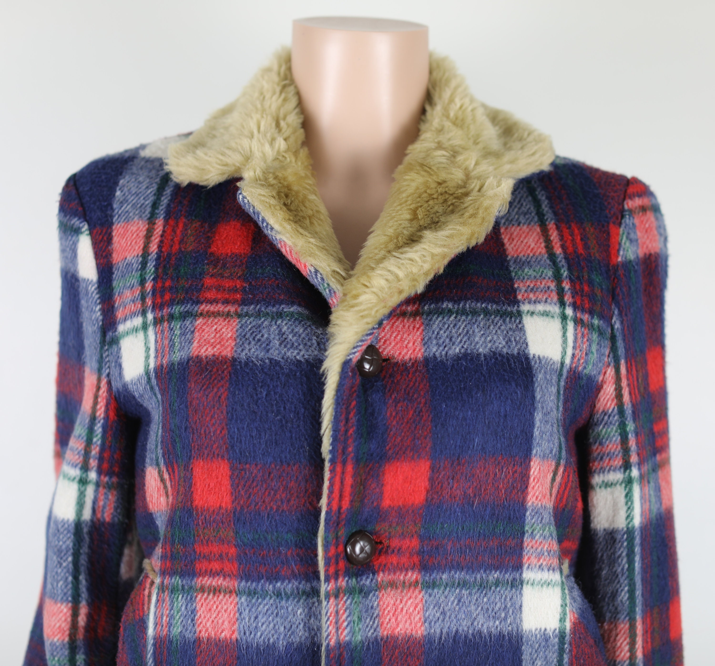 Vintage 70s Spicer Sportswear Wool Tartan and Sherpa Lumber Jack Jacket  Size 38(s)