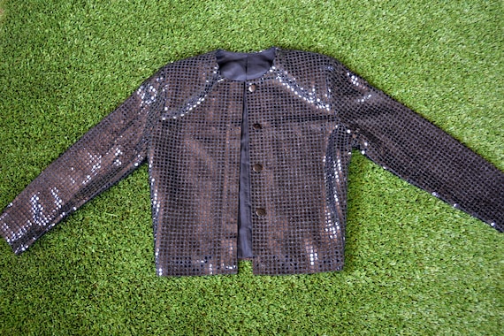 Vintage 80s Jacket. 80s Black Sequin Jacket. Size