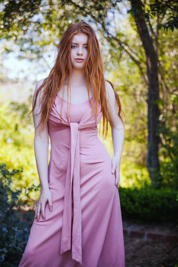 Vintage 70s Blush Pink Bridesmaid Dress 70s Boho Dress 70 s