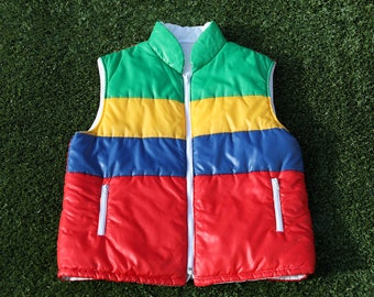 Vintage 80s Rainbow Puffer Jacket, Size 14 Australian Womens, 70s Retro Vest, Stranger Things Vest, 80s  Camping Vest, Retro Puffer Jacket