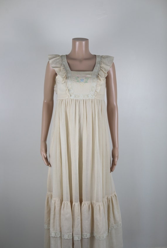 Vintage 70s Wedding Dress, Size 4-6, 70s Cotton a… - image 1