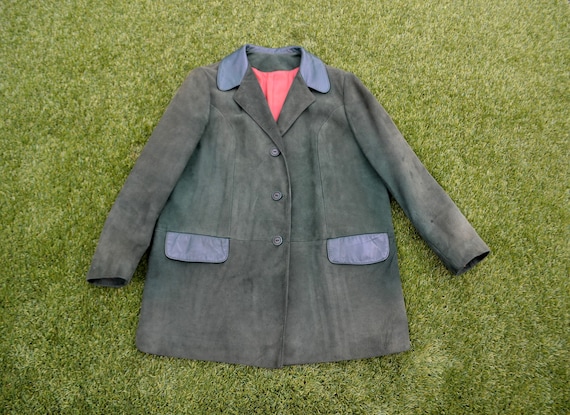 Vintage 70s Suede Bottle Green Leather Jacket, Lea
