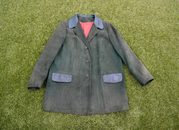 Vintage 70s Suede Bottle Green Leather Jacket, Vi… - image 3