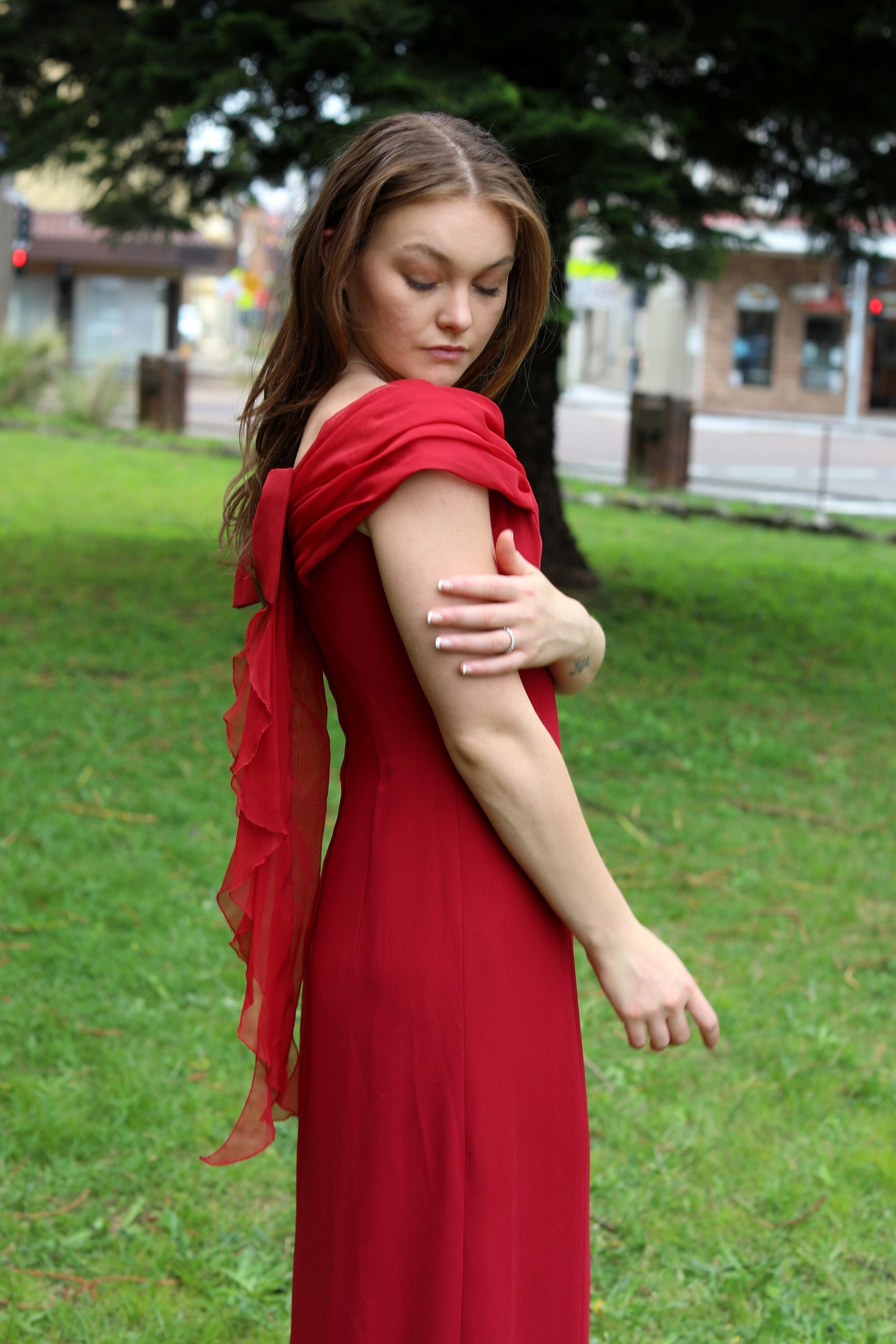 red dress masquerade ball ZAPAKASA Women Dark Red Satin Long Ruffled Pageant Dress with Slit  Sweetheart Ball Gown Military Ball Dress main image 0