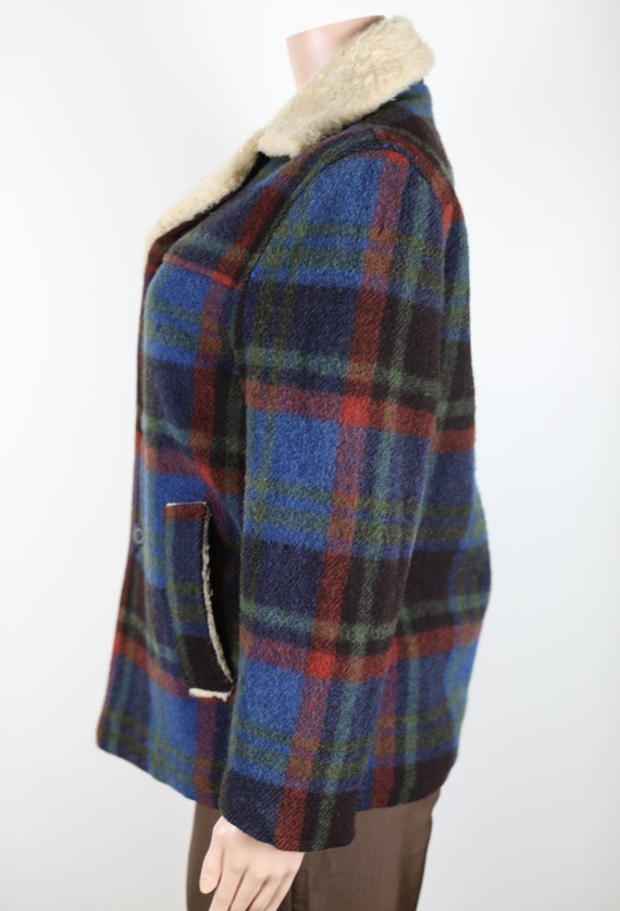 Vintage 70s Blue and Green Plaid Lumberjack Jacke… - image 7