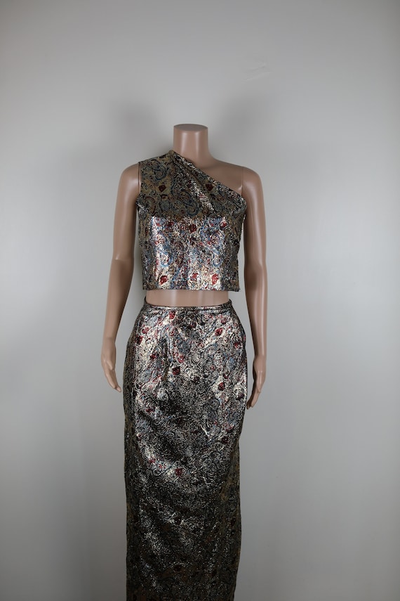 Vintage 70s Skirt, Size 10, Vintage 70s Long Skirt, 70s Metalic Skirt, Vintage 70s Gold Skirt, 70s Free Wrap Skirt, 70s Adjustable Skirt