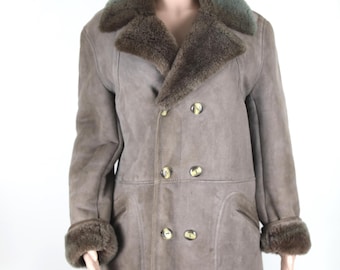 Vintage 70s Sheepskin Australian Drover Jacket, 70s Sherpa Jacket, Australian Vintage Suede Jacket, Mens Size Large, Vintage 70s Afghan Coat