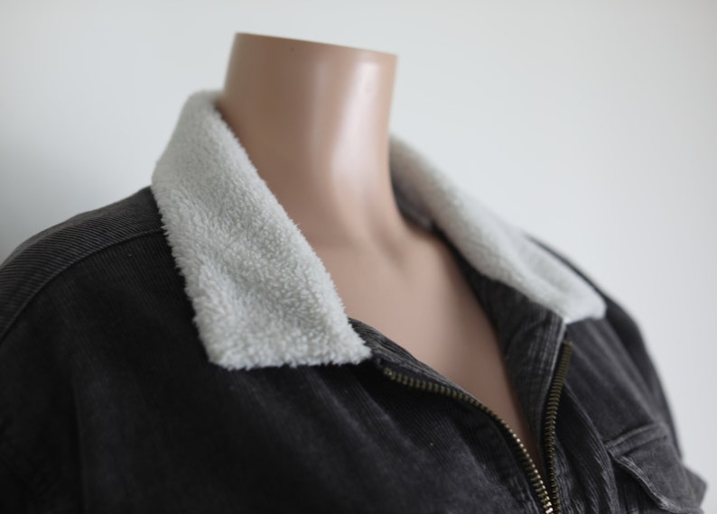 Vintage 90s Corduroy Jacket, Size Large, 90s Sherpa Jacket, 90s Corduroy, Vintage 90s Jacket, Vintage Corduroy, 90s Grey Sherpa Jacket image 5