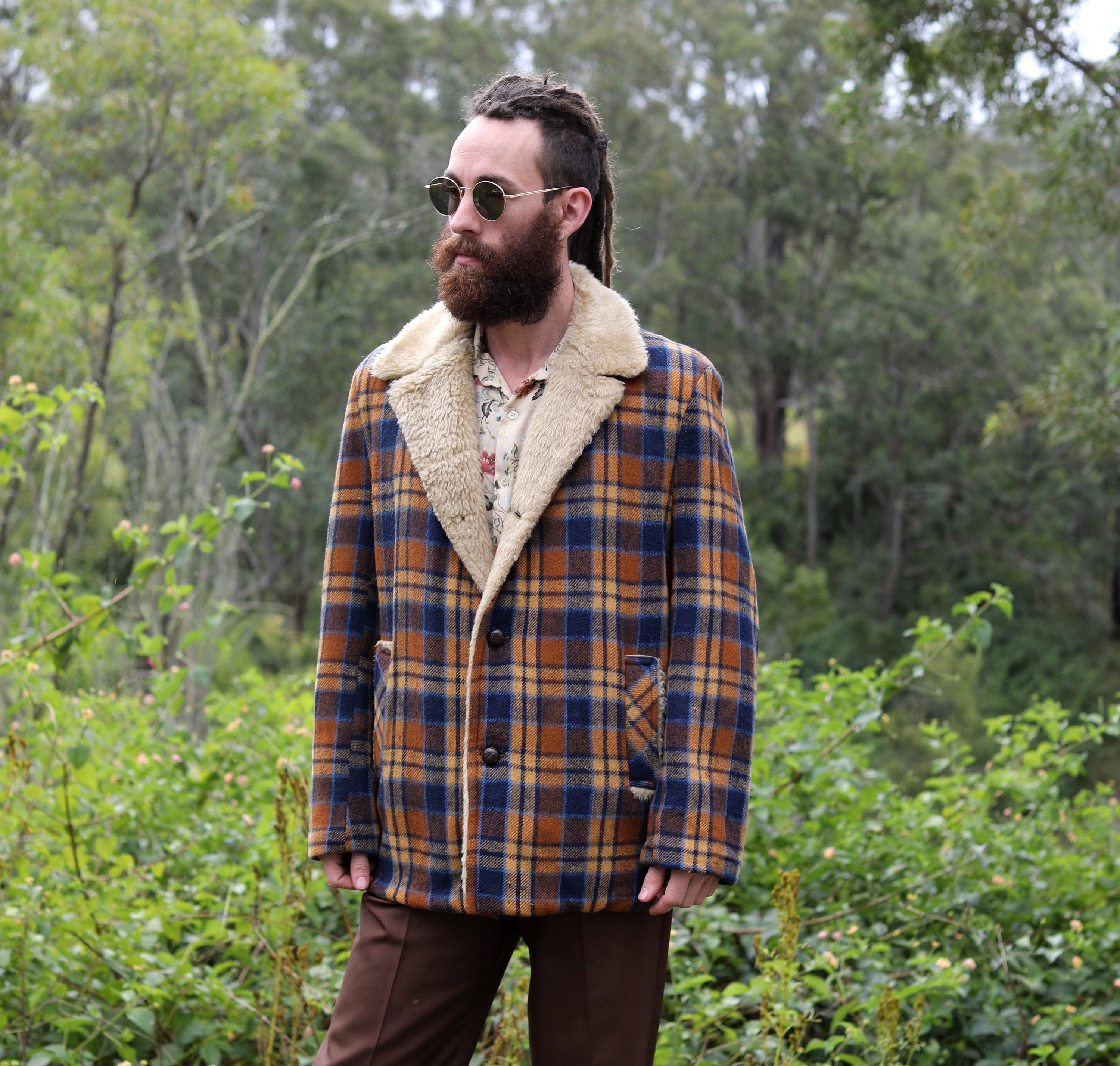 Vintage 70s Brown Plaid Lumberjack Jacket, Sherpa Jacket Vintage 70s Brown Plaid Lumberjack Jacket, Sherpa Jacket