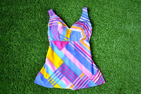 Vintage 60s Psychedelic Swimsuit, Vintage 60s Bath