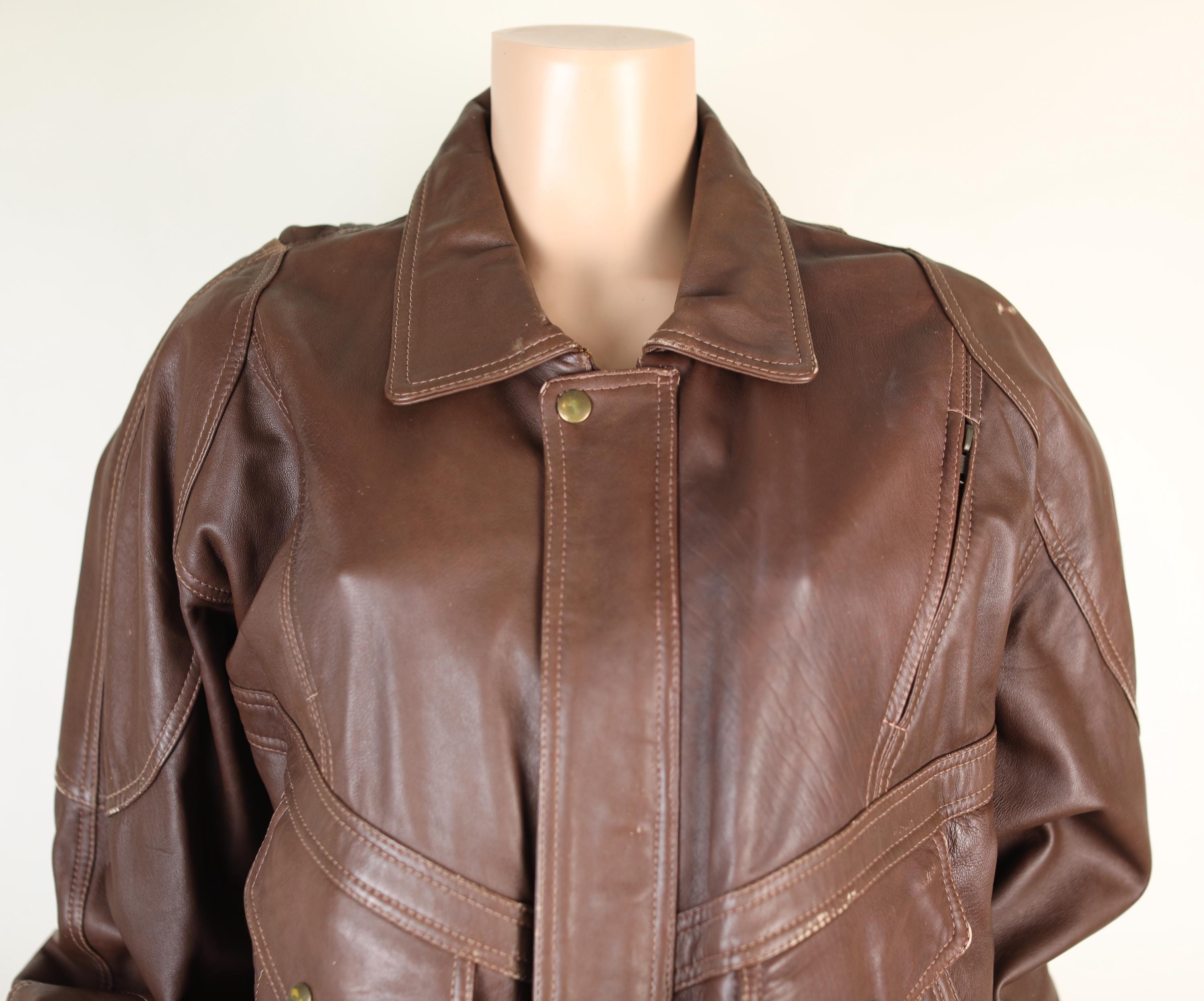 Vintage 80s Brown Leather Pilot Jacket, Aviation Jacket