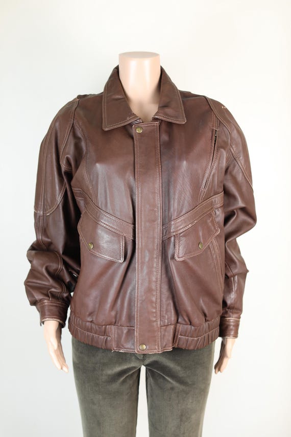 Vintage 80s Brown Leather Pilot Jacket, Aviation Jacket