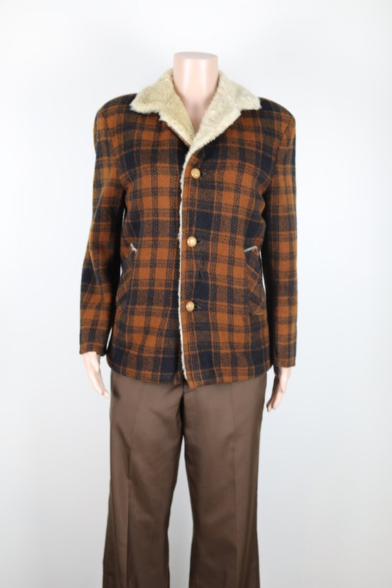 Vintage 70s Orange and Black Lumberjack Jacket, M… - image 1